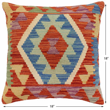 handmade Traditional Pillow Rust Blue Hand-Woven SQUARE 100% WOOL Hand woven turkish pillow2' x 2'